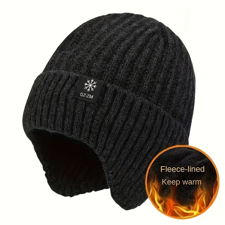 Gorro de malha térmica de inverno para homem com protetores de orelhas