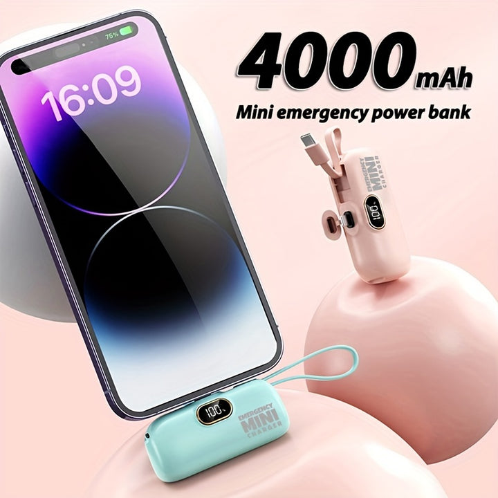 Power Bank de Emergência Mini de 4000mAh com Ecrã Digital Inteligente