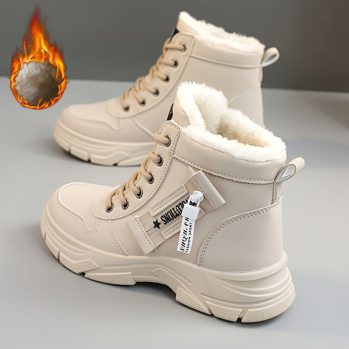 Botas De Neve Térmicas De Inverno Com Zíper Lateral Feminino Com Forro De Lã