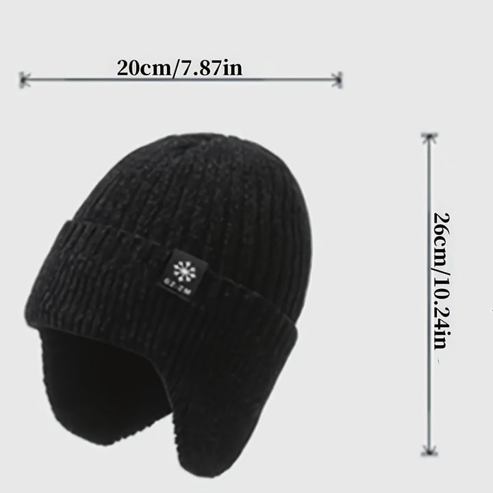 Gorro de malha térmica de inverno para homem com protetores de orelhas