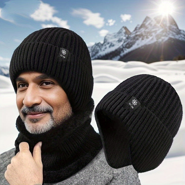 Gorro de malha térmica de inverno para homem com protetores de orelhas